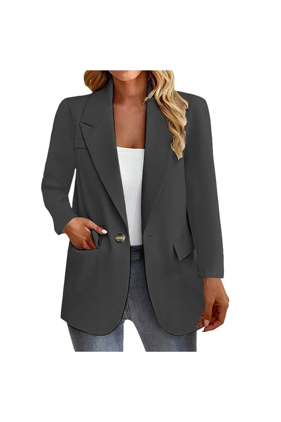 Women's Slim Fit Blazer with Pockets Long Sleeve Professional Office Commuting Elegant Tops XL Size Grey