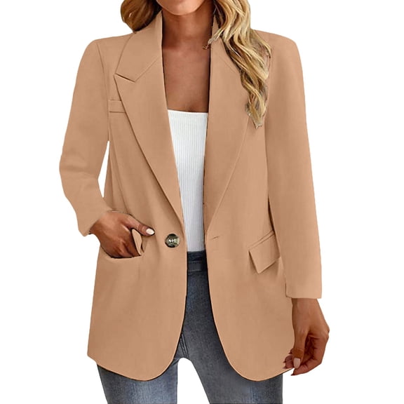 Breezora Women's Slim Fit Blazer with Pockets Long Sleeve Professional Office Commuting Elegant Tops XL Size Khaki