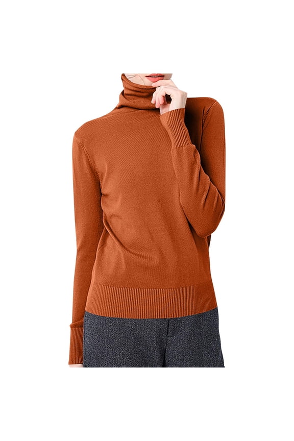 Women's Slim Fit Cotton Knit Pullover Turtleneck Long Sleeve Soft Sweater Stacked Neck Winter Top S Coffee