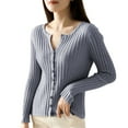 thumbnail image 1 of Breezora Women's Solid Color Knit Cardigan Sweater Long Sleeve Round Neck Open Front Lightweight Fall Blouse Top L Size Grey, 1 of 6