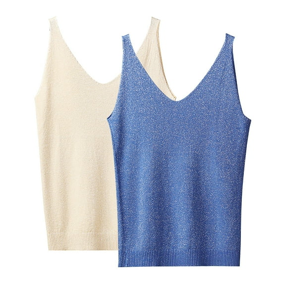 Breezora Women's Solid V Neck Sequin Camisole Top Elegant Layering Piece Beige