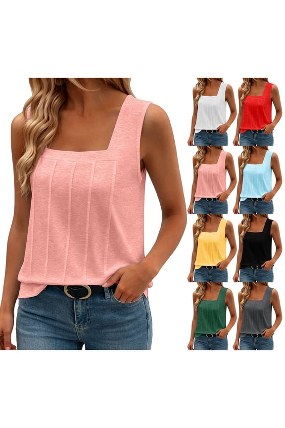 Women's Square Neck Ruched Knit Tank Tops Solid Color Sleeveless Casual Summer Going Out Cami