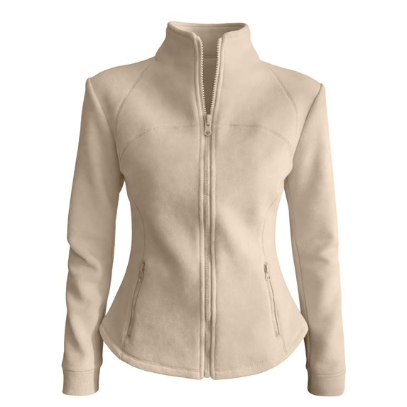 Breezora Women's Stand Collar Slim Fit Long Sleeve Jacket with Full Zip and Side Pockets for Casual Outerwear L Size Beige