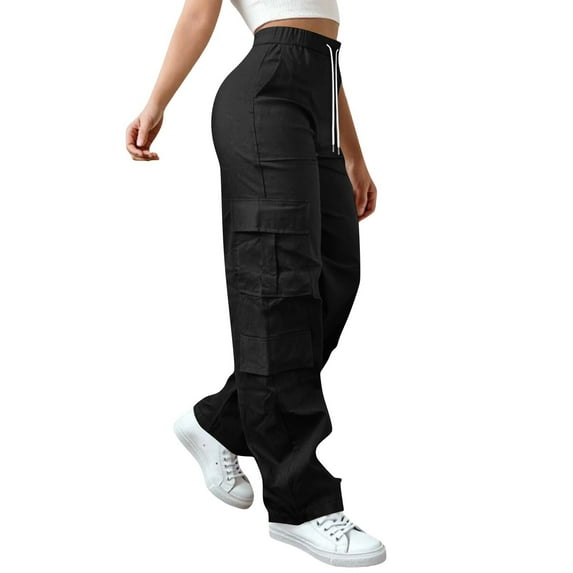 Breezora Women's Stretchy Cargo Pants High Waist Outdoor Hiking Trousers Breathable Utility Pants With Multiple Pockets L Size Black
