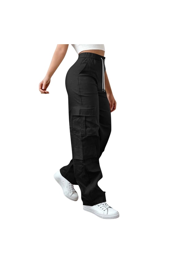Women's Stretchy Cargo Pants High Waist Outdoor Hiking Trousers Breathable Utility Pants With Multiple Pockets M Size Black