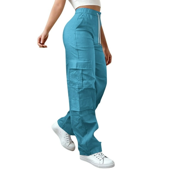 Breezora Women's Stretchy Cargo Pants High Waist Outdoor Hiking Trousers Breathable Utility Pants With Multiple Pockets XL Size Blue