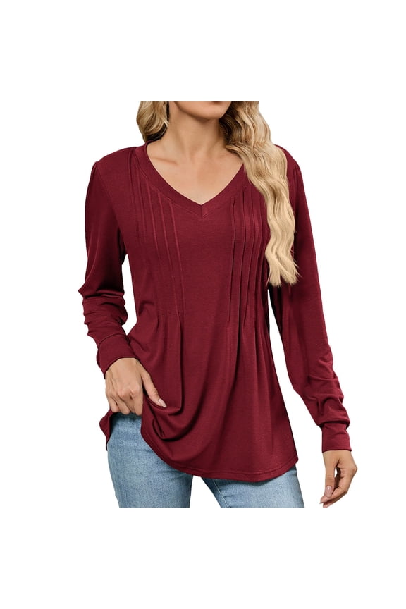 Women's Stylish V Neck Striped Tee with Flowy Silhouette and Soft Fabric for Everyday Wear and Layering XXL Size Wine