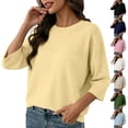 thumbnail image 1 of Breezora Women's Summer Casual Knit Tops 3/4 Sleeve Crew Neck Lightweight Ribbed Pullover Sweater For Weekend Outing, 1 of 7