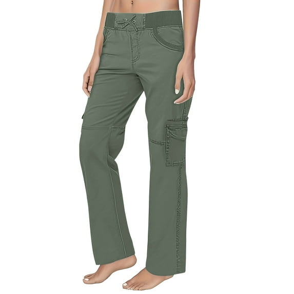 Breezora Women's Tailored Cargo Pants High Waist Professional Style with Multiple Pockets for Work Casual L Size Green