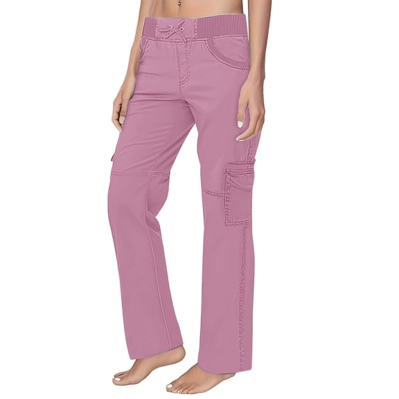 Breezora Women's Tailored Cargo Pants High Waist Professional Style with Multiple Pockets for Work Casual XXL Size Pink