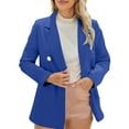 thumbnail image 1 of Breezora Women's Tailored Lapel Jacket Long Sleeve Career Coat Modern Office Wear With Functional Pockets L Size Blue, 1 of 9