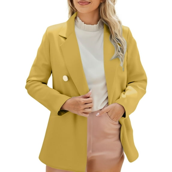 Breezora Women's Tailored Lapel Jacket Long Sleeve Career Coat Modern Office Wear With Functional Pockets L Size Rose Gold