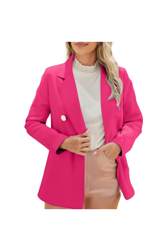 Women's Tailored Lapel Jacket Long Sleeve Career Coat Modern Office Wear With Functional Pockets XL Size Hot Pink