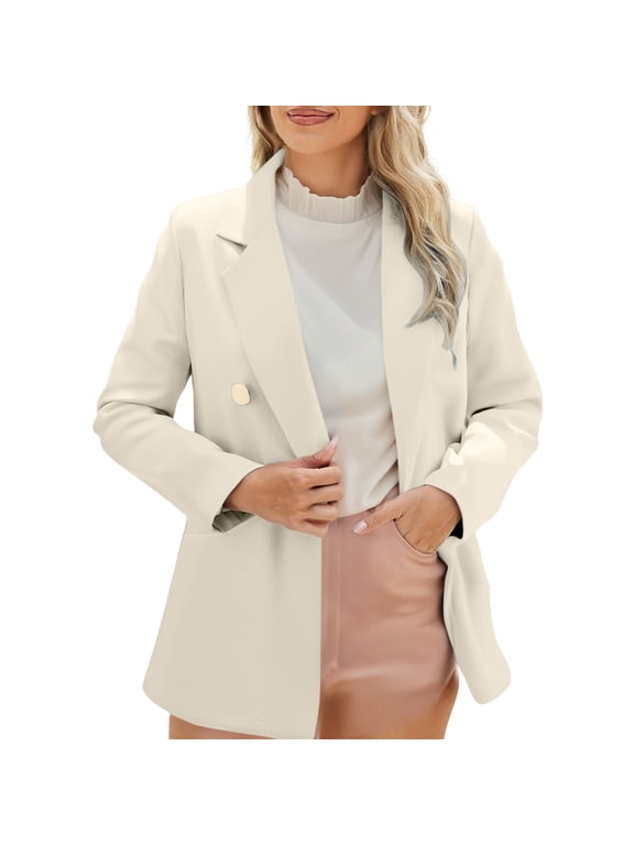 Women's Tailored Lapel Jacket Long Sleeve Career Coat Modern Office Wear With Functional Pockets XXL Size Beige