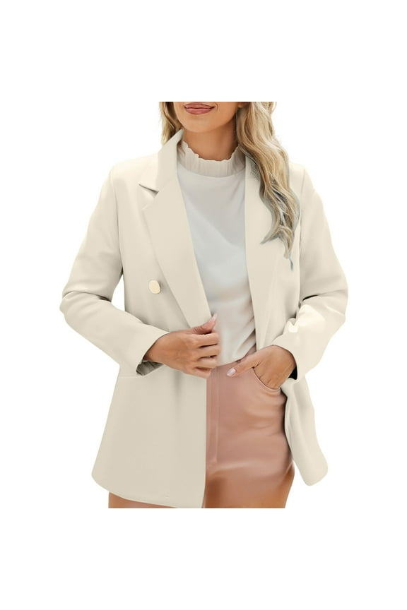 Women's Tailored Lapel Jacket Long Sleeve Career Coat Modern Office Wear With Functional Pockets XXL Size Beige