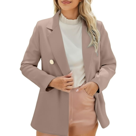 Breezora Women's Tailored Lapel Jacket Long Sleeve Career Coat Modern Office Wear With Functional Pockets XXL Size Khaki