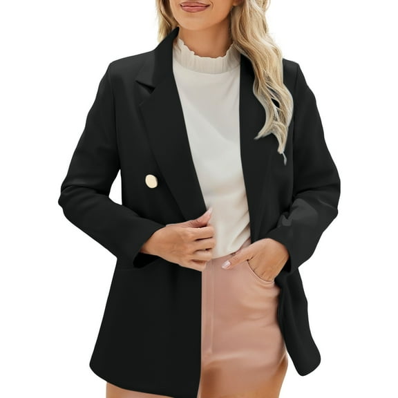 Breezora Women's Tailored Lapel Jacket Long Sleeve Career Coat Modern Office Wear With Functional Pockets XXXL Size Black