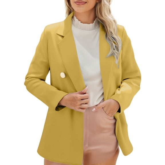 Breezora Women's Tailored Lapel Jacket Long Sleeve Career Coat Modern Office Wear With Functional Pockets XXXL Size Rose Gold