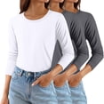 thumbnail image 1 of Breezora Women's Thermal Shirt Layering Essential Comfort Fit Round Neck 3-Pack Set For Everyday Wear L Size Black, 1 of 3