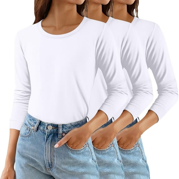 Breezora Women's Thermal Shirt Layering Essential Comfort Fit Round Neck 3-Pack Set For Everyday Wear M Size Yellow