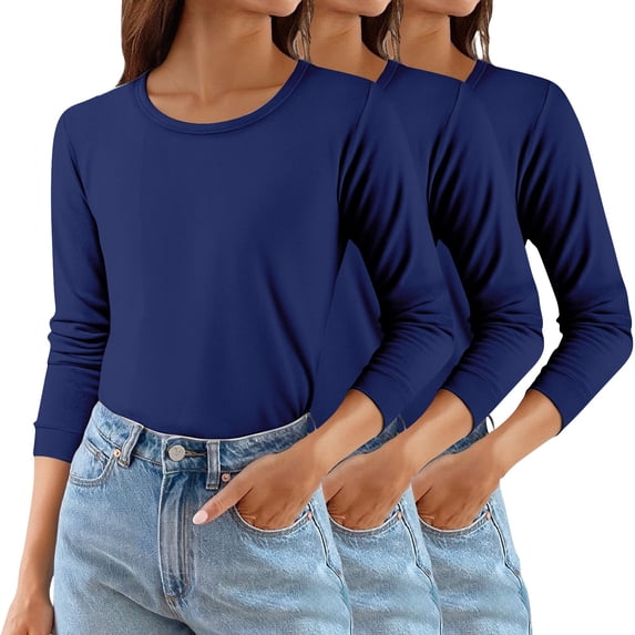 Breezora Women's Thermal Shirt Layering Essential Comfort Fit Round Neck 3-Pack Set For Everyday Wear XXXXXL Size Green