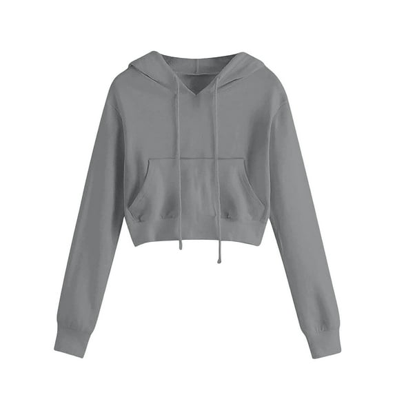 Breezora Women's Trendy Cropped Hoodie with Drawstring Long Sleeve Pullover Top Lightweight Comfortable Street Style Fashion Top M Size Grey