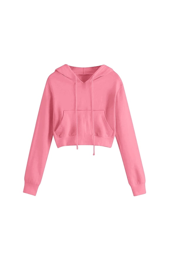 Women's Trendy Cropped Hoodie with Drawstring Long Sleeve Pullover Top Lightweight Comfortable Street Style Fashion Top M Size Pink
