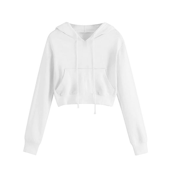 Breezora Women's Trendy Cropped Hoodie with Drawstring Long Sleeve Pullover Top Lightweight Comfortable Street Style Fashion Top M Size White