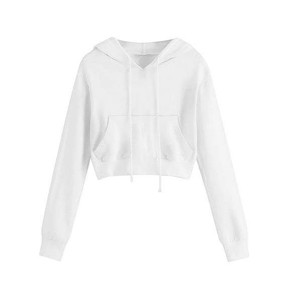 Breezora Women's Trendy Cropped Hoodie with Drawstring Long Sleeve Pullover Top Lightweight Comfortable Street Style Fashion Top XXXL Size White