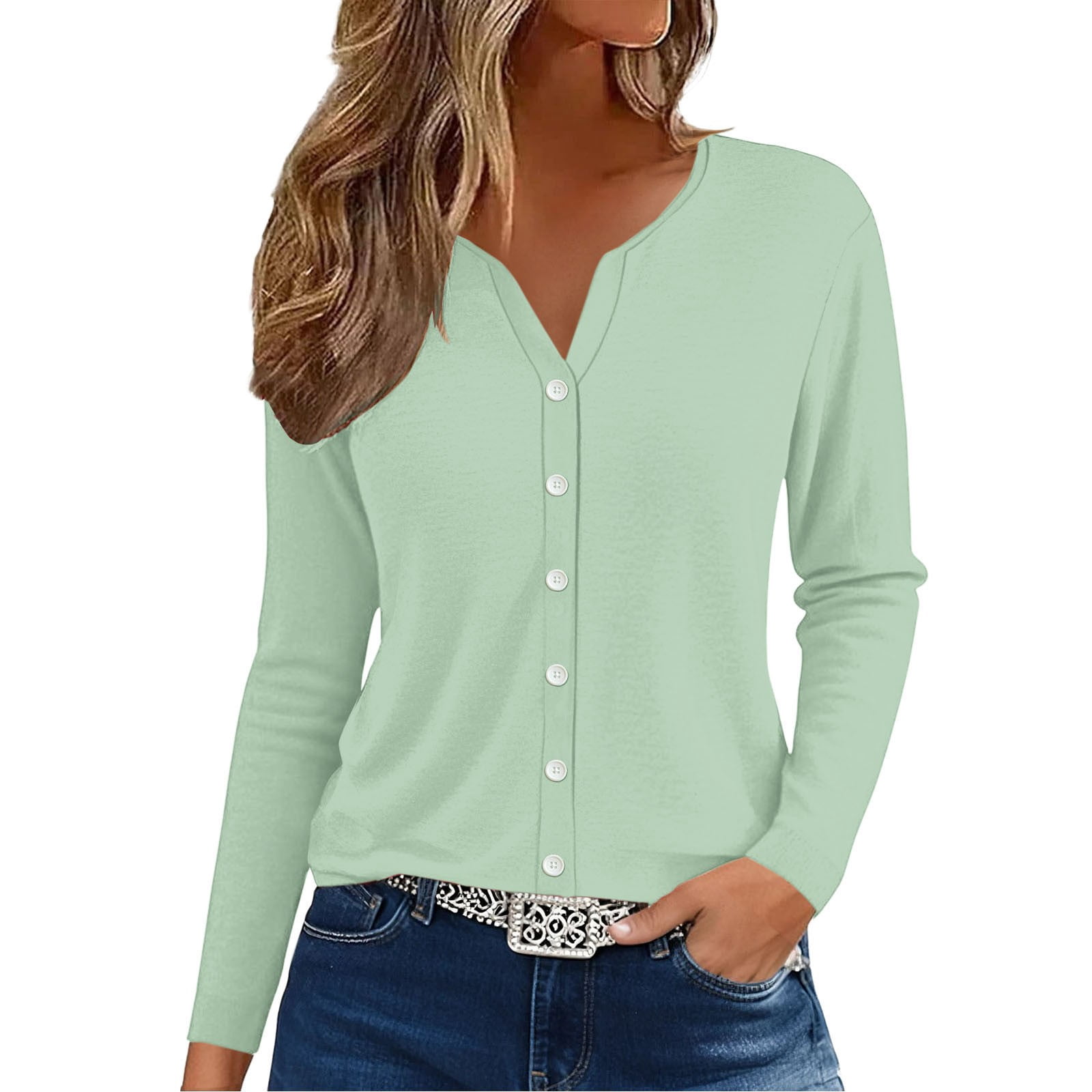Trendy V-Neck Button Down Blouse