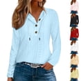thumbnail image 1 of Breezora Women's V Neck Eyelet Hollow Out Hoodies Casual Long Sleeve Button Front Pullover Tops, 1 of 6