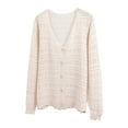 thumbnail image 1 of Breezora Women's V Neck Knit Cardigan Long Sleeve Lightweight Cover Up With Breathable Openwork Design All Season L Size Beige, 1 of 5