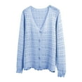 thumbnail image 1 of Breezora Women's V Neck Knit Cardigan Long Sleeve Lightweight Cover Up With Breathable Openwork Design All Season M Size Blue, 1 of 5