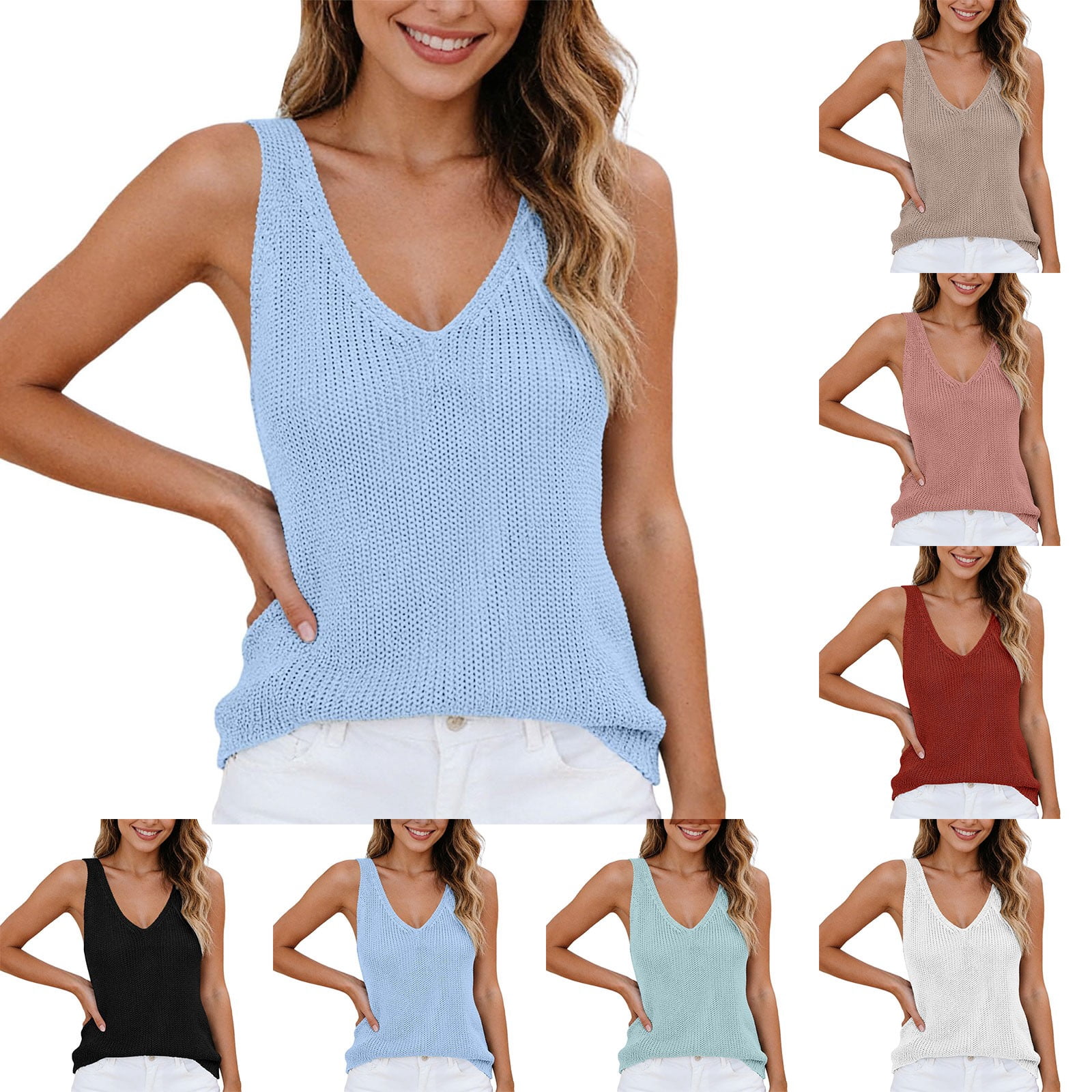 Breezora Women's V Neck Ribbed Knit Cami Top Solid Color Casual ...