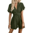 thumbnail image 1 of Breezora Women's V Neck Short Jumpsuit Summer Sleeve High Waist Belted Casual Romper Beach Vacation Outfits L Size, 1 of 7
