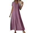 thumbnail image 1 of Breezora Women's V Neck Short Sleeve Linen Maxi Dress with Back Zipper Comfortable Summer Beach Dress L Size Light Violet, 1 of 9