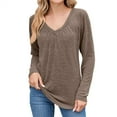 thumbnail image 1 of Breezora Women's V Neck Tshirt Relaxed Fit Long Sleeve Top With Ruffle Details Soft Breathable Everyday Basic Tee XXL Size Coffee, 1 of 4