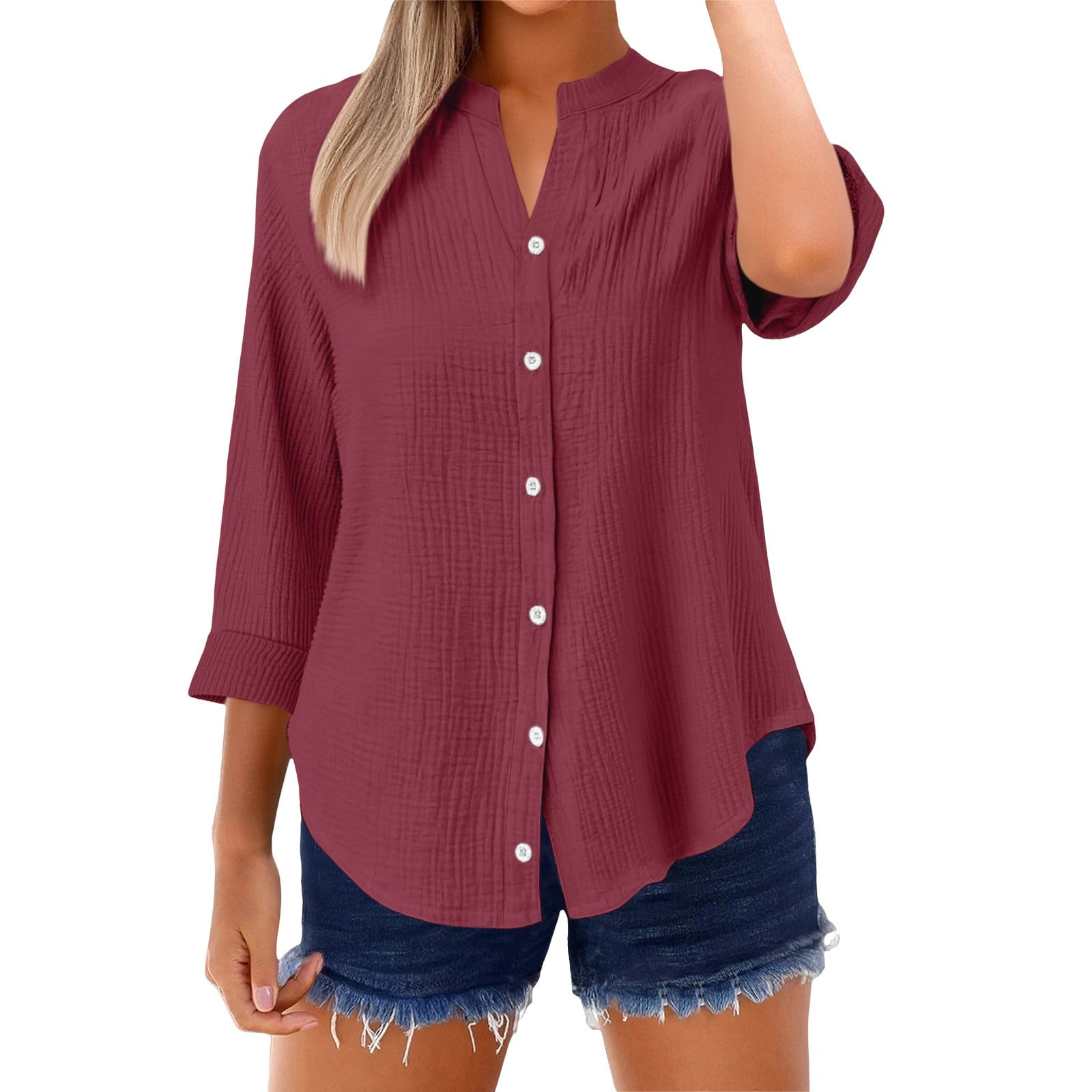 Breezora Women #39 s Versatile Crinkle Sleeve Blouse in Cotton Linen Blend Breezora Women #39 s Versatile Crinkle Sleeve Blouse in Cotton Linen Blend