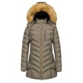 thumbnail image 1 of Breezora Women's Warm Winter Faux Down Hooded Mid Length Padded Coat Jacket for Cold Weather Outdoor Activities XXXL Size Khaki, 1 of 10