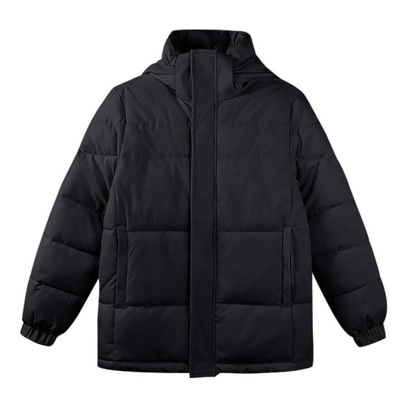 Breezora Women's Warm Winter Padded Jacket Loose Fit Thick Insulated Long Sleeve Coat with Hood L Size Black