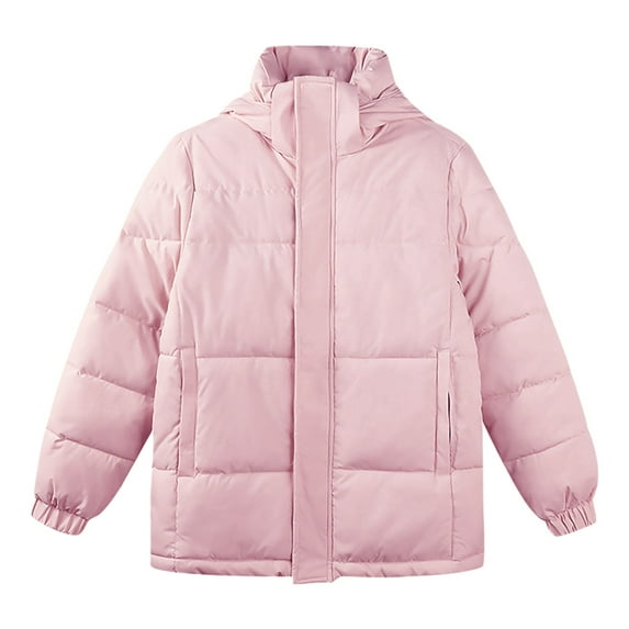 Breezora Women's Warm Winter Padded Jacket Loose Fit Thick Insulated Long Sleeve Coat with Hood XL Size Pink