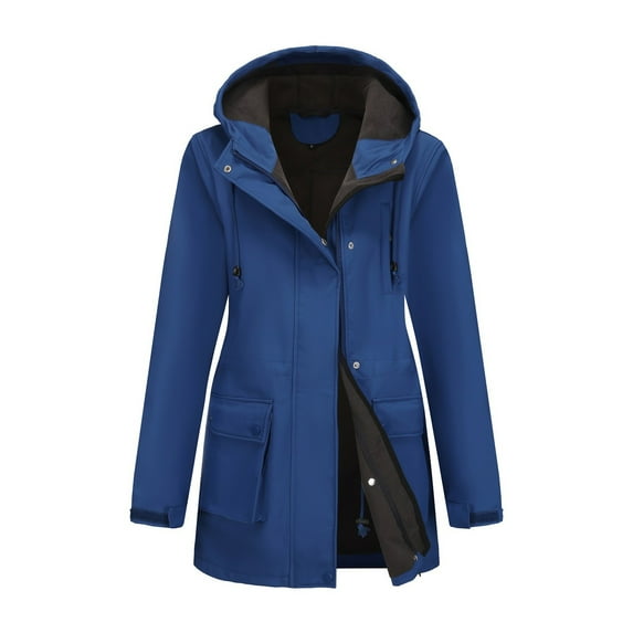 Breezora Women's Waterproof Softshell Jacket Hooded Windbreaker Raincoat Outdoor Hiking Trench Coat M Size Blue