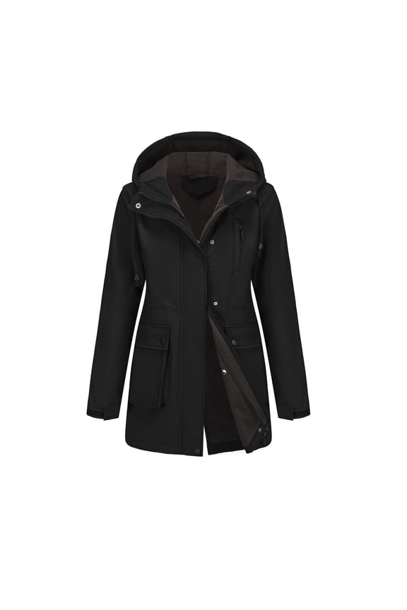 Women's Waterproof Softshell Jacket Hooded Windbreaker Raincoat Outdoor Hiking Trench Coat XL Size Black