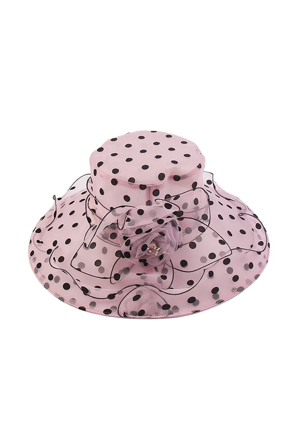 Women's Wide Brim Church Dress Hat Elegant Bridal Tea Party Fascinator Wedding Headpiece Sheer Mesh Sun Hat Beach Occasion Pink
