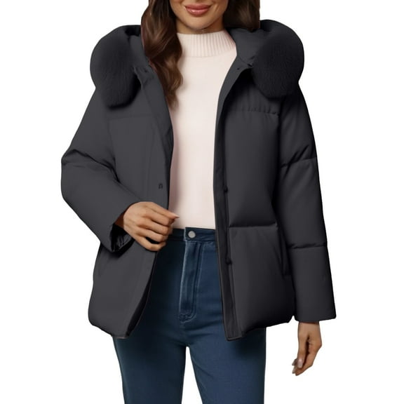 Breezora Women's Winter Hooded Puffer Coat with Faux Fur Trim Loose Fit Thermal Insulated Casual Long Jacket XL Size Black