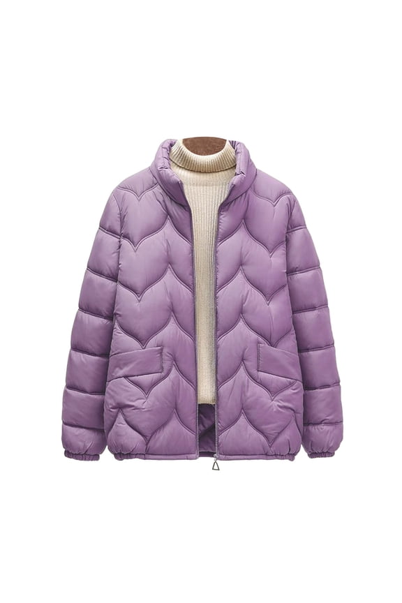 Women's Winter Lightweight Long Sleeve Cotton Jacket with Down Insulation for Cold Climate Protection and Casual Outerwear XXXL Size Purple