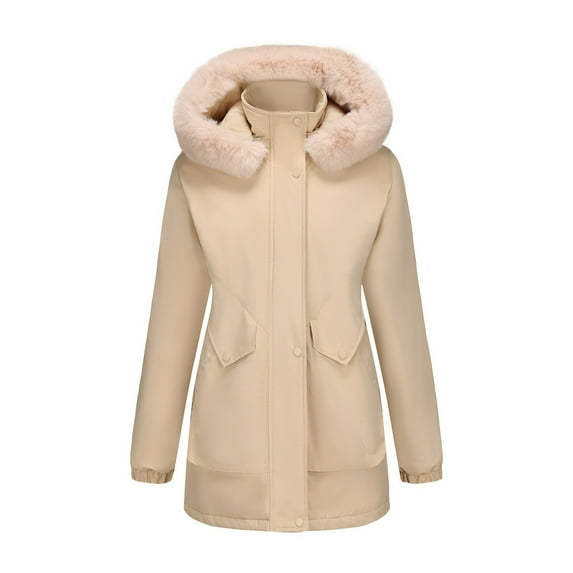 Breezora Women's Winter Mid Length Insulated Jacket Cozy Lined Large Collar Quilted Outerwear Coat XXL Size Khaki