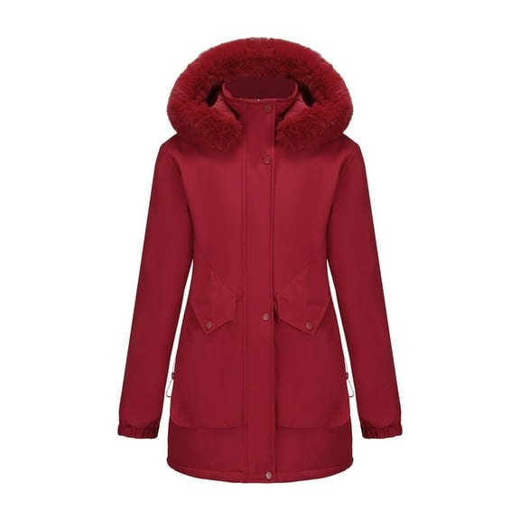 Breezora Women's Winter Mid Length Insulated Jacket Cozy Lined Large Collar Quilted Outerwear Coat XXXL Size Wine