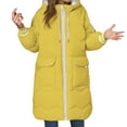 thumbnail image 1 of Breezora Women's Winter Thick Color Block Puffer Coat Mid Length Quilted Cotton Jacket XXL Size Yellow, 1 of 5