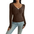 thumbnail image 1 of Breezora Women's Y2K Inspired Long Sleeve Lace Trim Blouse Slim Fit Open Collar Top for Vintage Style and Fashion Outfits M Size Brown, 1 of 5